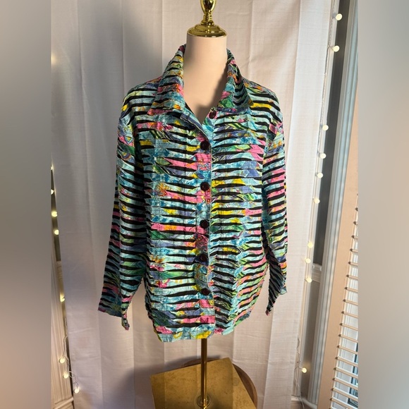 Colorful Striped Women's Lightweight Shirt Jacket 2X - Picture 6 of 6